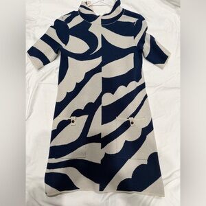 Anthropologie Navy and Cream Abstract Knit Shift Dress